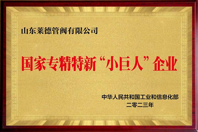 山東萊德管閥有限公司榮膺國(guó)家級(jí)專精特新“小巨人”企業(yè)